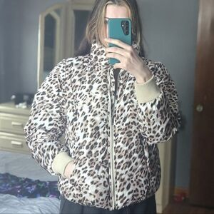 Leopard Print Puffer Jacket - Women's Animal Print Coat